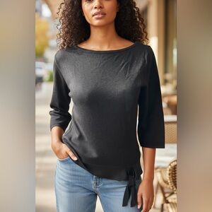 Banana Republic Black 3/4 Sleeve Top with Side Bow